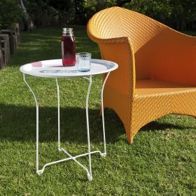 Round Metal Tray White End Side Table, Removable Tray Outdoor & Indoor Drink, Snack, Coffee Table, Telephone Table