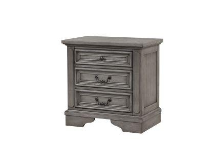 Grace Traditional Style 3-Drawer Nightstand Made with wood in Gray