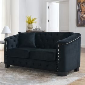 59-Inch Modern Chesterfield Velvet Sofa, 2-Seater Sofa, Upholstered Tufted Backrests with Nailhead Arms and 2 Cushions for Living Room, Bedroom