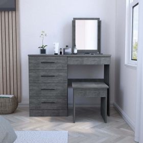 Makeup Dressing Table Roxx, Four Drawers, One Mirror, Stool, Smokey Oak Finish