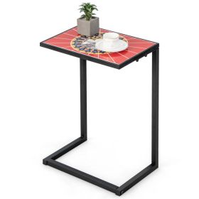 C-shaped Waterproof Outdoor Side End Table with Ceramic Top