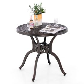 31.5" Cast Aluminum Table Patio Round Dining Table with Umbrella Hole