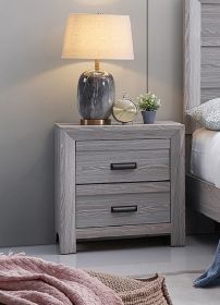 1pc Contemporary Nightstand End Table with Two Storage Drawers Gray Rustic Finish Bedroom Wooden Furniture