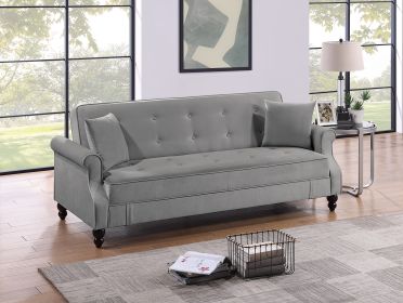 Contemporary Living Room Adjustable Sofa Gray Burnt-Out Fabric Couch Plush Storage Couch 1pc Futon Sofa w Pillows Tufted Back Rolled Arms