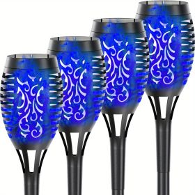 4/8/12pcs/pack Solar Outdoor Lights, 12LED Solar Torch Lights With Flickering Flame For Garden Decor (Color: Blu Ray, size: 4pcs)