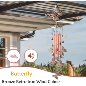 1pc Vintage Metal Butterfly Turtle Iron Owl Animal Wind Chime Home Courtyard Living Room Decoration Copper Outdoor Hanging Ornament (style: Butterfly)