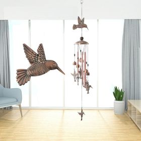 1pc Vintage Metal Butterfly Turtle Iron Owl Animal Wind Chime Home Courtyard Living Room Decoration Copper Outdoor Hanging Ornament (style: Hummingbird)