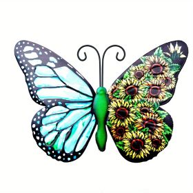 1pc/4pcs, Metal Butterfly Wall Art Decor, 3D Outdoor Sculpture Iron Outdoor Hanging Decor Ornaments, Metal Hand-made Butterfly Wall Art (style: Blue)