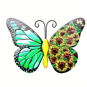 1pc/4pcs, Metal Butterfly Wall Art Decor, 3D Outdoor Sculpture Iron Outdoor Hanging Decor Ornaments, Metal Hand-made Butterfly Wall Art (style: Green)