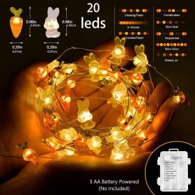 1 Roll Of Bunny Carrot String Lights Battery Operated (Color: Carrot Bunny String Lights)