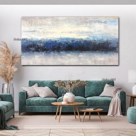 Handmade Oil Painting CanvasWall Art Decoration Abstract Knife Painting Landscape Bluefor Home Living Room hallway bedroom luxurious decorative painti (size: 100x150cm)