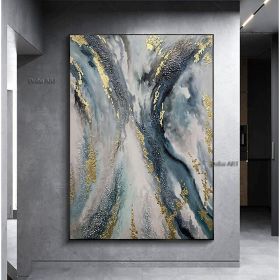 Handmade Oil Painting Canvas Wall Art Decoration Abstract Art Painting Gold Foil Streamer for Home Living Room hallway bedroom luxurious decorative pa (size: 150x220cm)