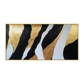 Handmade Gold Foil Abstract Oil Painting Top Selling Wall Art Modern Black and White Color Picture Canvas Home Decor For Living Room No Frame (size: 70x140cm)