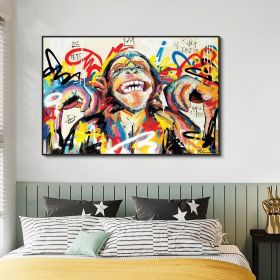 Hand Painted Oil Painting Abstract Portrait Wall Art Hand painted-Laughing Monkey Oil Paintings On Canvas-Hand Made Wall Graffiti-For Home Decoration (style: 01, size: 100x150cm)