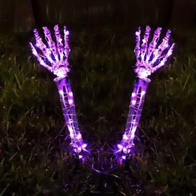 2pcs Solar Halloween Decorations Light, 2 Pack Lighted Skeleton Arms Hand Stakes, 40 LED Lights, Light Up Figurine Holiday Party Indoor Outdoor Decor (Quantity: 2 Pack, Color: PURPLE)