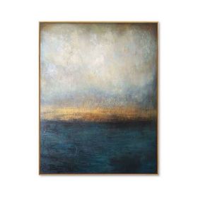 100% Hand Painted Abstract Oil Painting Wall Art Blue Minimalist Modern On Canvas Decor For Living Room Office No Frame (size: 60x90cm)