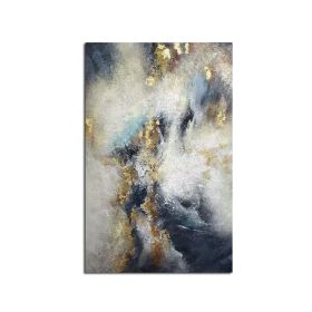 Handmade Top Selling Abstract Oil Painting Wall Art Modern Minimalist Blue Color Gold Foil Picture Canvas Home Decoration For Living Room No Frame (size: 70x140cm)