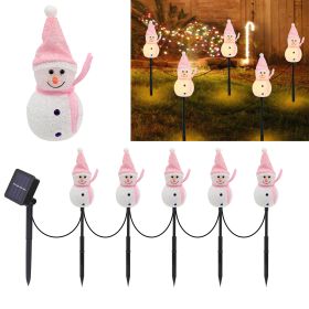 Christmas Pathway Lights Outdoor, 5PCS Snowman Solar Christmas Decorations Light (Color: Pink)