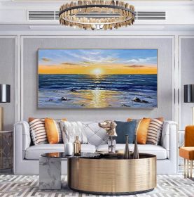 Abstract Wall Decor Palette Knife Oil Painting Seascape Picture Unframed Acrylic Canvas Wall Art Handmade Decorative Item (size: 75x150cm)