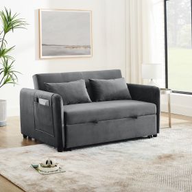 Convertible Sofa Bed, 3-in-1 Versatile Velvet Double Sofa with Pullout Bed, Seat with Adjustable Backrest, Lumbar Pillows (Color: as Pic)