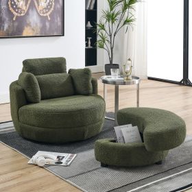 39"W Oversized Swivel Chair with moon storage ottoman for Living Room (Color: as Pic)