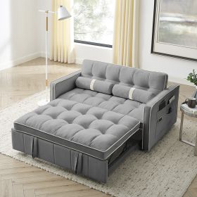 Modern 55.5" Pull Out Sleep Sofa Bed 2 Seater Loveseats Sofa Couch with side pockets (Color: as Pic)