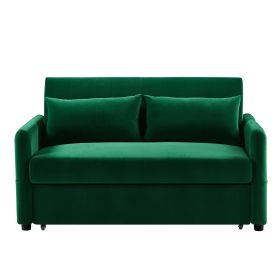 Leisure Loveseat Sofa for Living Room with 2 pillows (Color: Dark Green, Material: Velvet)