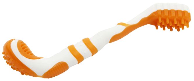 Pet Life 'Denta-Brush' TPR Durable Tooth Brush and Dog Toy (Color: ORANGE)