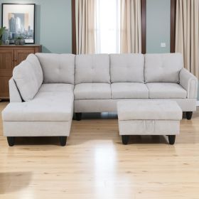 Modern Flannel Sectional Couch with Ottoman-Stylish (Color: as Pic)