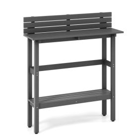 48" Patio Pub Height Table with Storage Shelf and Adjustable Foot Pads (Color: Gray)