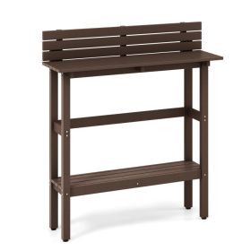 48" Patio Pub Height Table with Storage Shelf and Adjustable Foot Pads (Color: Brown)