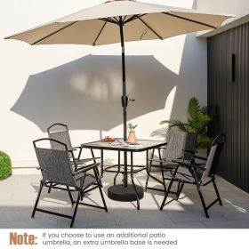 34 Inch Outdoor Dining Table Square Tempered Glass Table with 1.5 Inch Umbrella Hole (Color: Black)