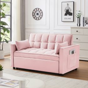 Modern Velvet Loveseat Futon Sofa Couch w/Pullout Bed,Small Love Seat Lounge Sofa w/Reclining Backrest,Toss Pillows, Pockets,Furniture for Living Room (Color: as Pic)