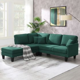 90*88" Terrycloth Modern Sectional Sofa,5-Seat Practical Couch Set with Chaise Lounge (Color: Green)