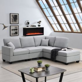 89.8*60.2" Modern Sectional Sofa,5-Seat Modular Couch Set with Convertible Ottoman (Color: Light Gray)