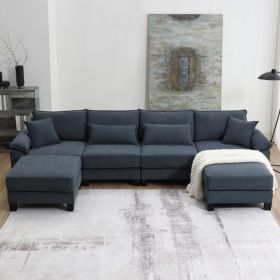 133*65" Corduroy Modular Sectional Sofa,U Shaped Couch with Armrest Bags,6 Seat Freely Combinable Sofa Bed (Color: Gray)