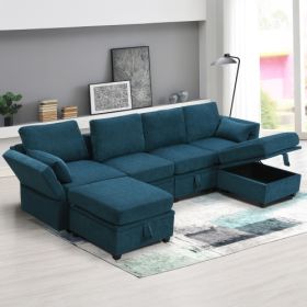 109*54.7" Chenille Modular Sectional Sofa,U Shaped Couch with Adjustable Armrests and Backrests (Color: Blue)