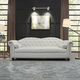 Classic Traditional Living Room Upholstered Sofa with high-tech Fabric Surface/ Chesterfield Tufted Fabric Sofa Couch, Large-White (Color: White, Material: technical leather)