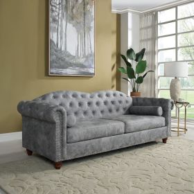 Classic Traditional Living Room Upholstered Sofa with high-tech Fabric Surface/ Chesterfield Tufted Fabric Sofa Couch, Large-White (Color: Gray, Material: Velvet)