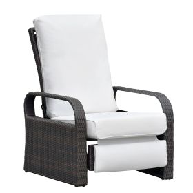 Outdoor Recliner Chair;  Automatic Adjustable Wicker Lounge Recliner Chair with 5.12'' Thicken Cushion (Color: Beige, Material: Brown Wicker)