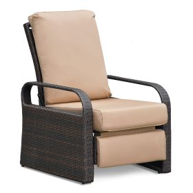 Outdoor Recliner Chair;  Automatic Adjustable Wicker Lounge Recliner Chair with 5.12'' Thicken Cushion (Color: EsKhaki, Material: Espresso Wicker)