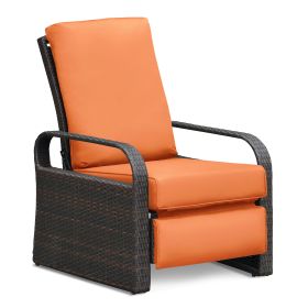 Outdoor Recliner Chair;  Automatic Adjustable Wicker Lounge Recliner Chair with 5.12'' Thicken Cushion (Color: EsOrange, Material: Espresso Wicker)